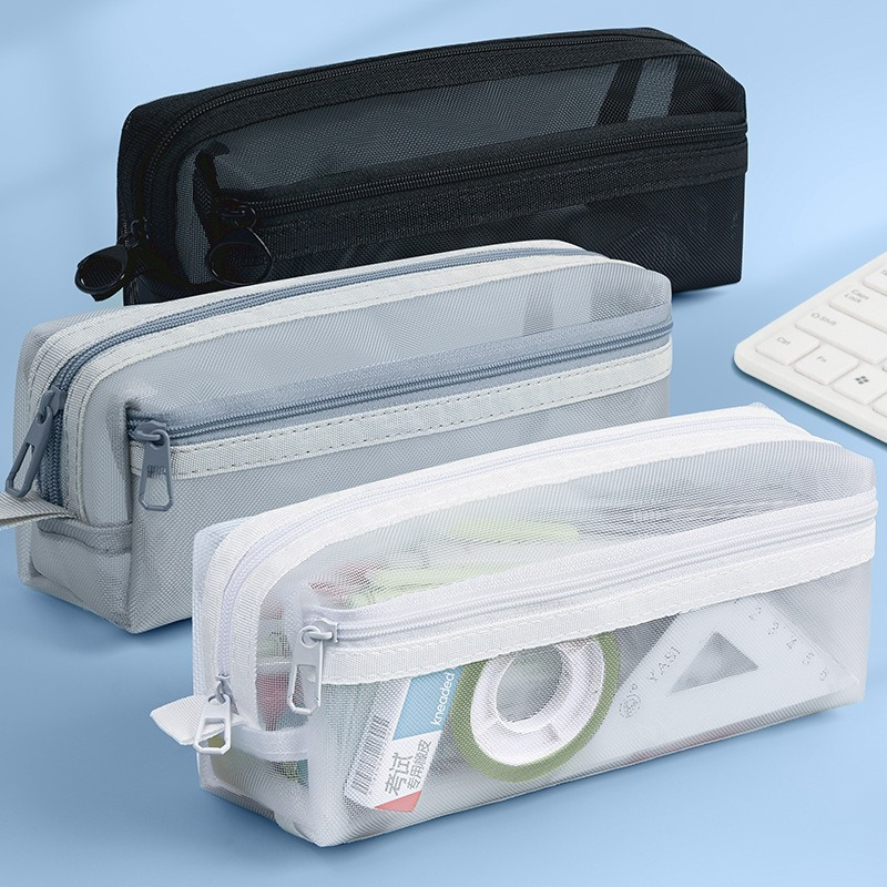 Double Layer Transparent Mesh  - đánh giá và giá Clear Mesh Pencil Pouch For Exam